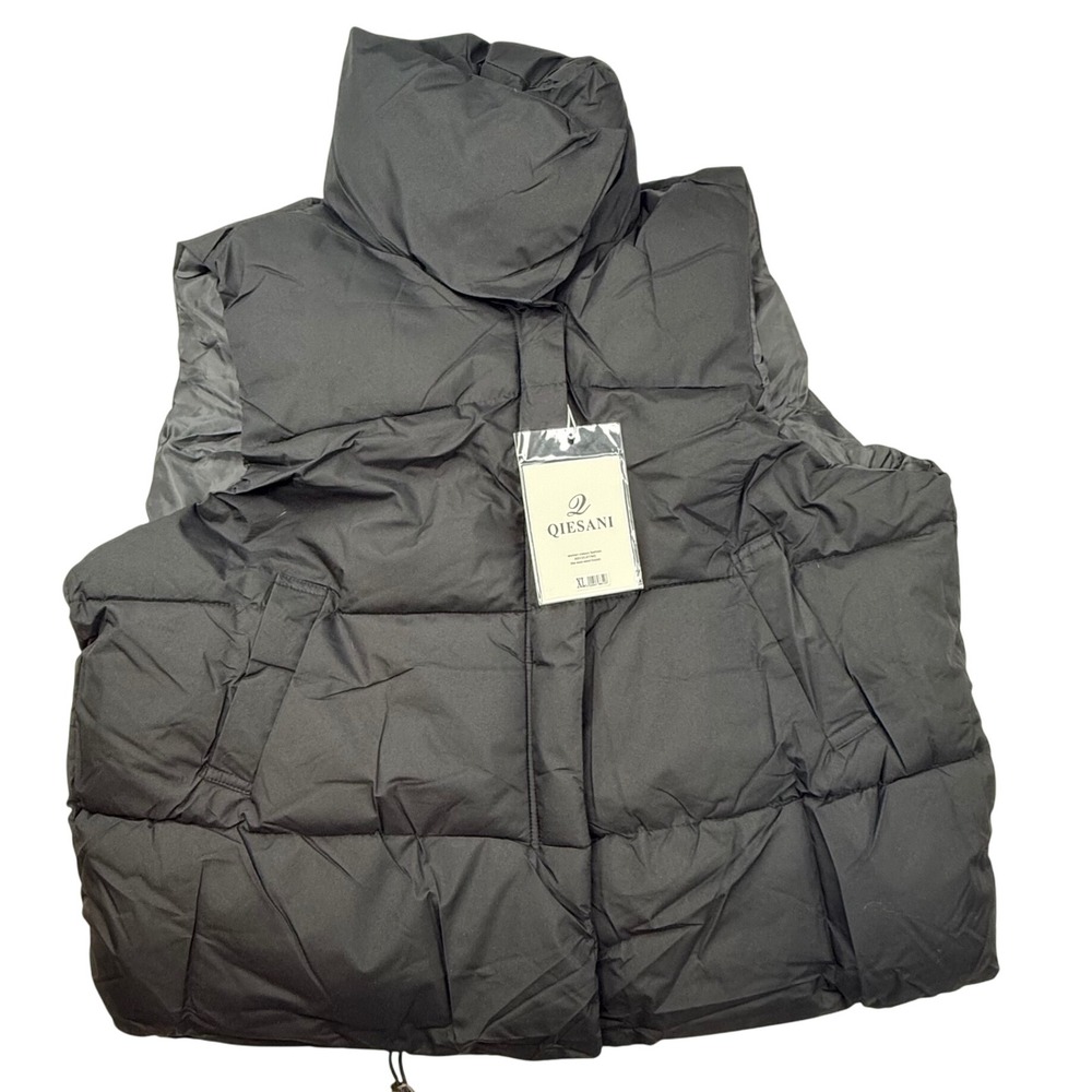 QIESANI‎ Womens XL Puffer Vest Black High Neck Sleeveless Padded Jacket